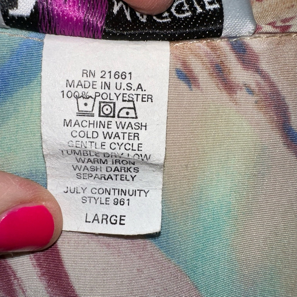 Maggie Sweet Vintage Women’s Button Down Shirt Size L Beige Blue Shell Print - Picture 10 of 10